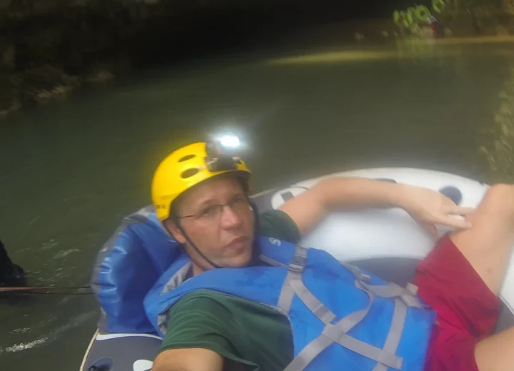 Guest cave tubing in Belize on a Xunantunich mainland tour from San Pedro
