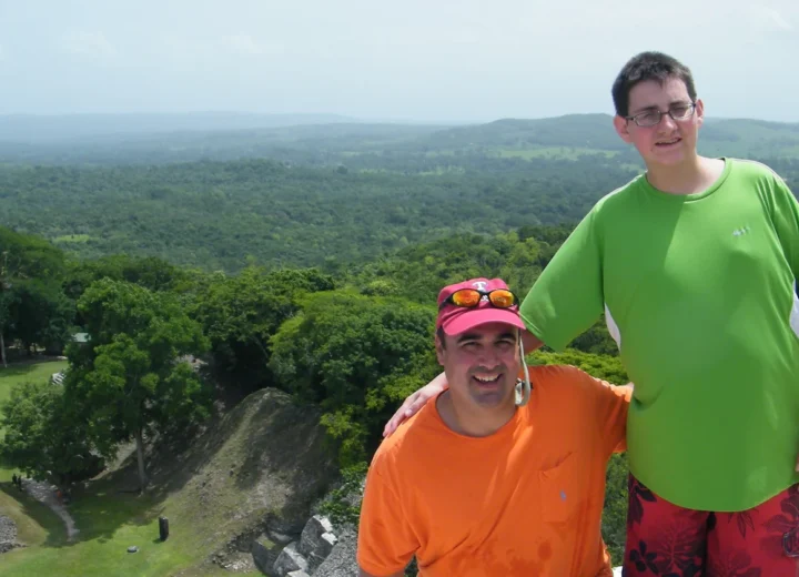 Travelers overlooking Xunantunich Maya ruins on a private tour from San Pedro