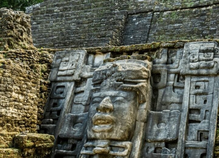 Lamanai Mask Temple carving in Belize