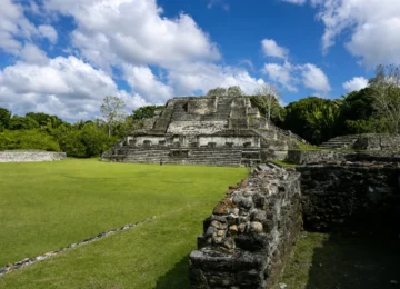 Mayan structure and plaza at Altun Ha in Belize