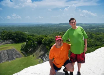 Guests overlooking the Xunantunich Mayan site in Belize